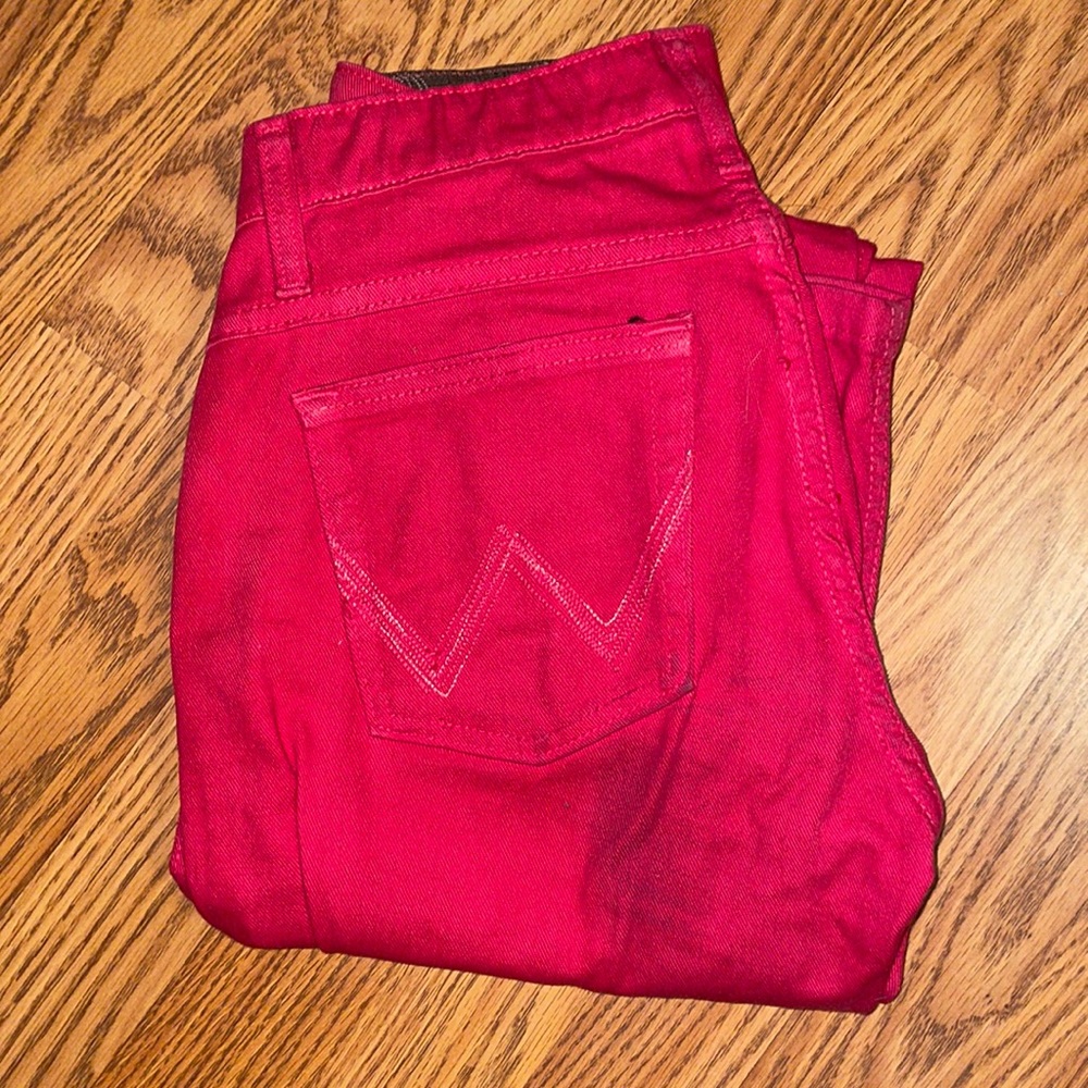 Custom dyed red wrangler jean